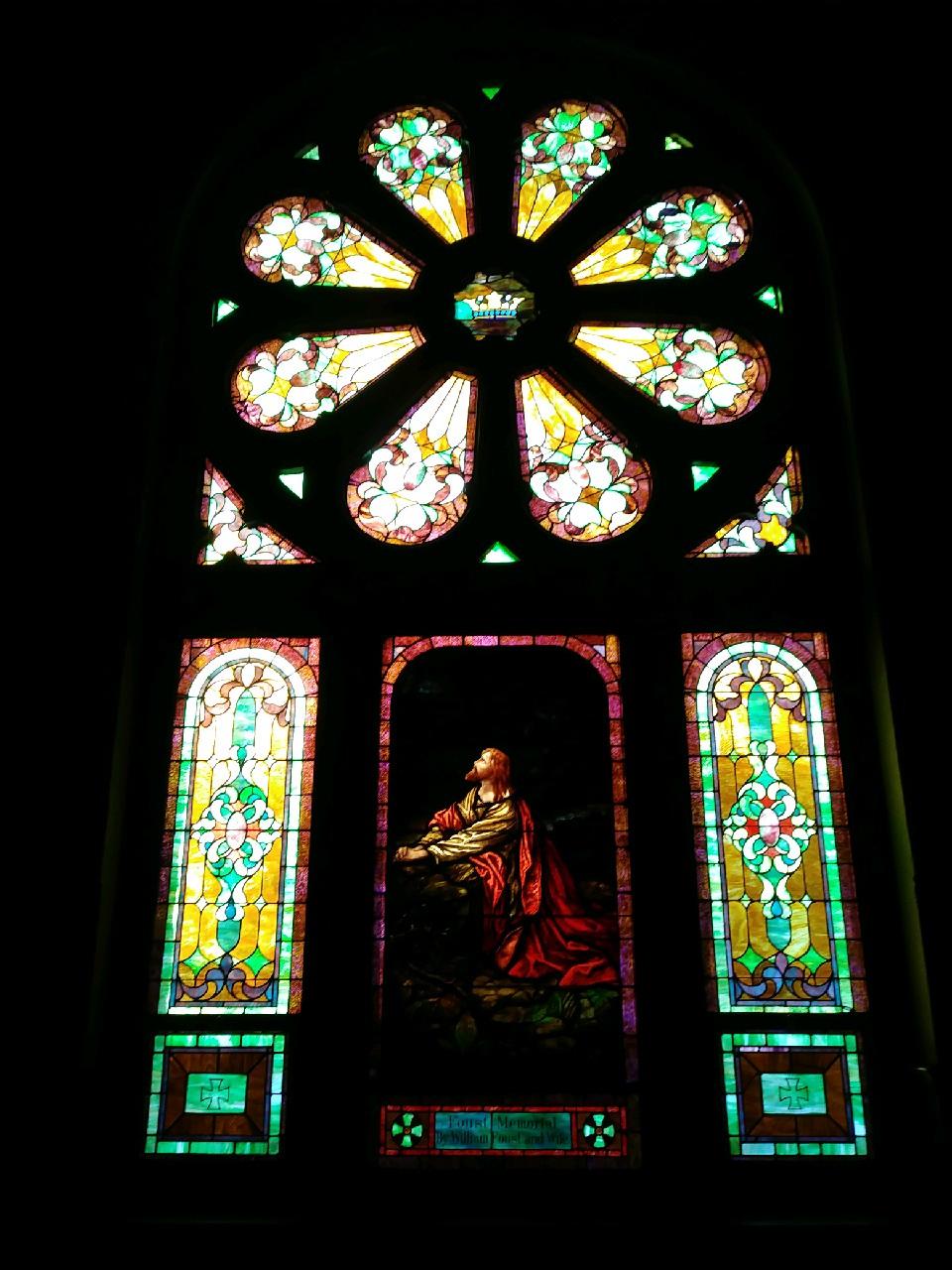 Zion Lutheran Church - Stained-glass window - Jesus in the Garden of Gethsemane