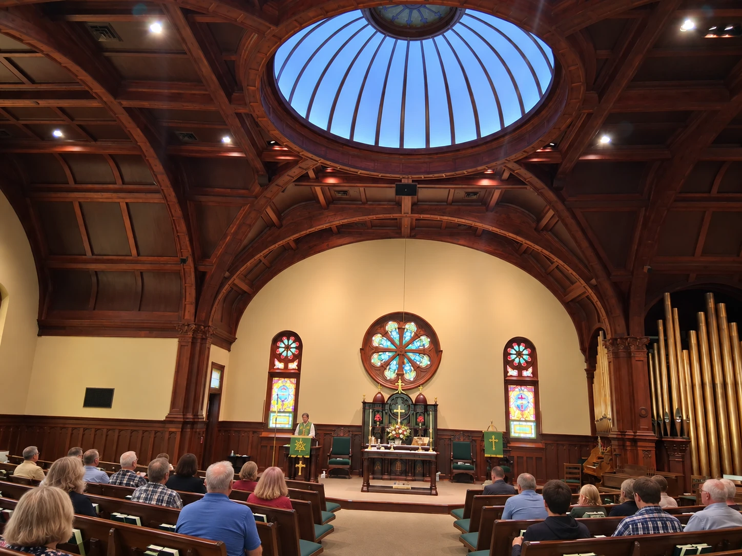 Congregation worshiping inside Zion Lutheran Church in Glen Rock, Pennsylvania